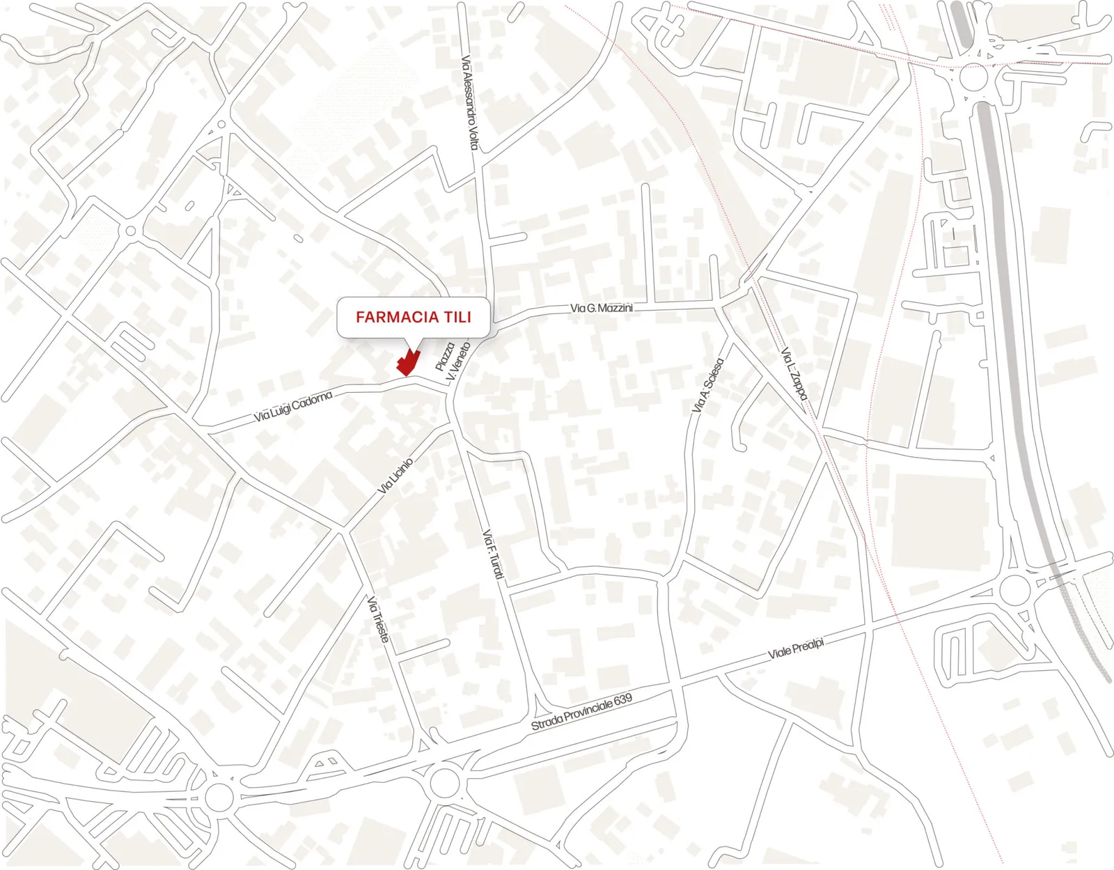 Mappa della zona di piazza Vittorio Veneto a Erba con la posizione della Farmacia Tili